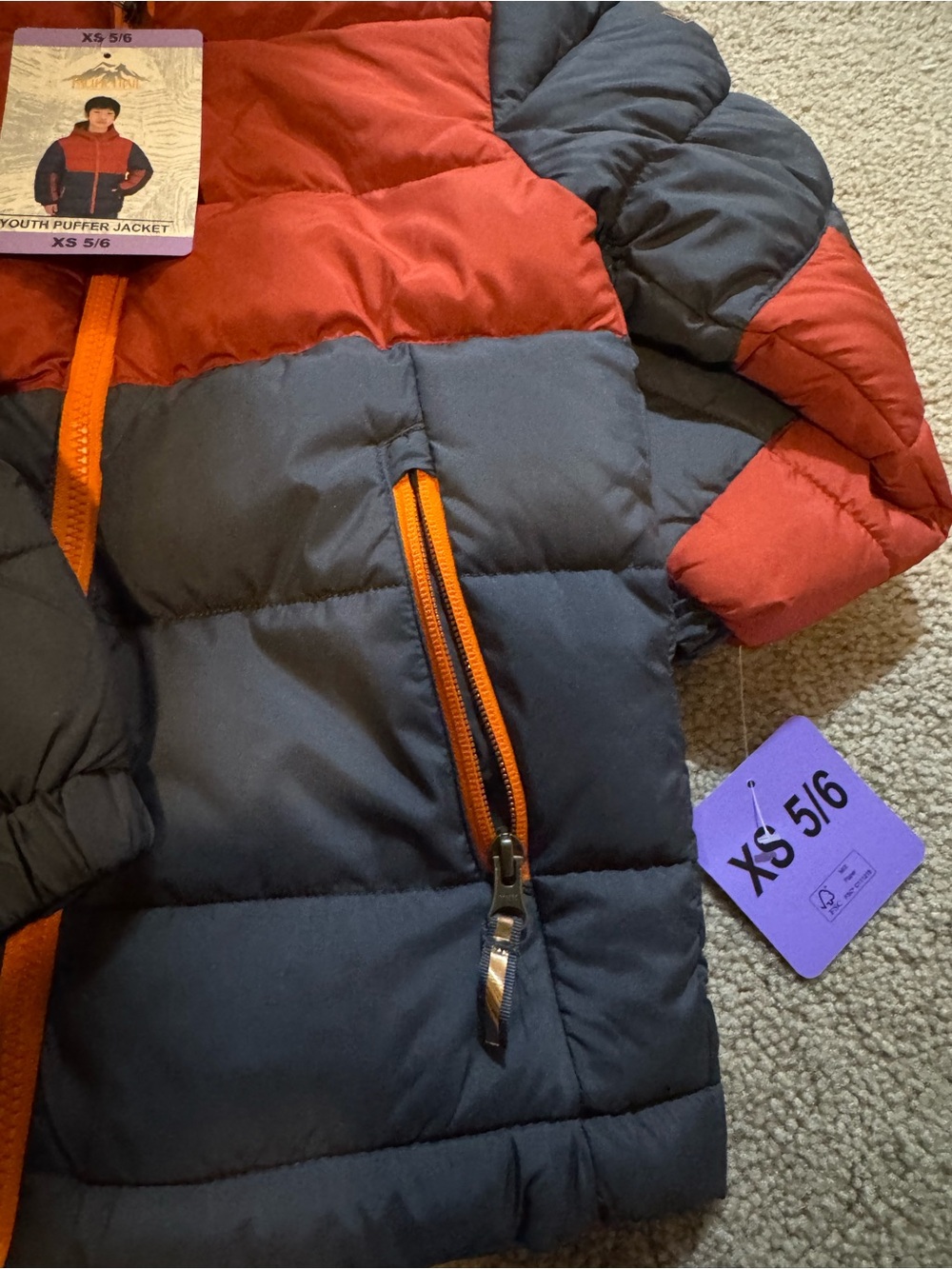 Kids Jacket in Navy, Red & Orange